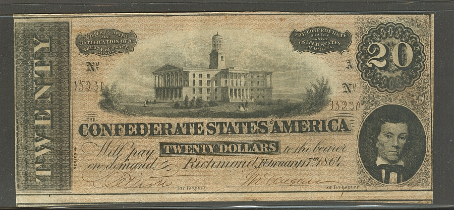 1864 $20 Confederate States of America, Richmond, February 17, Ch.VF, 15230